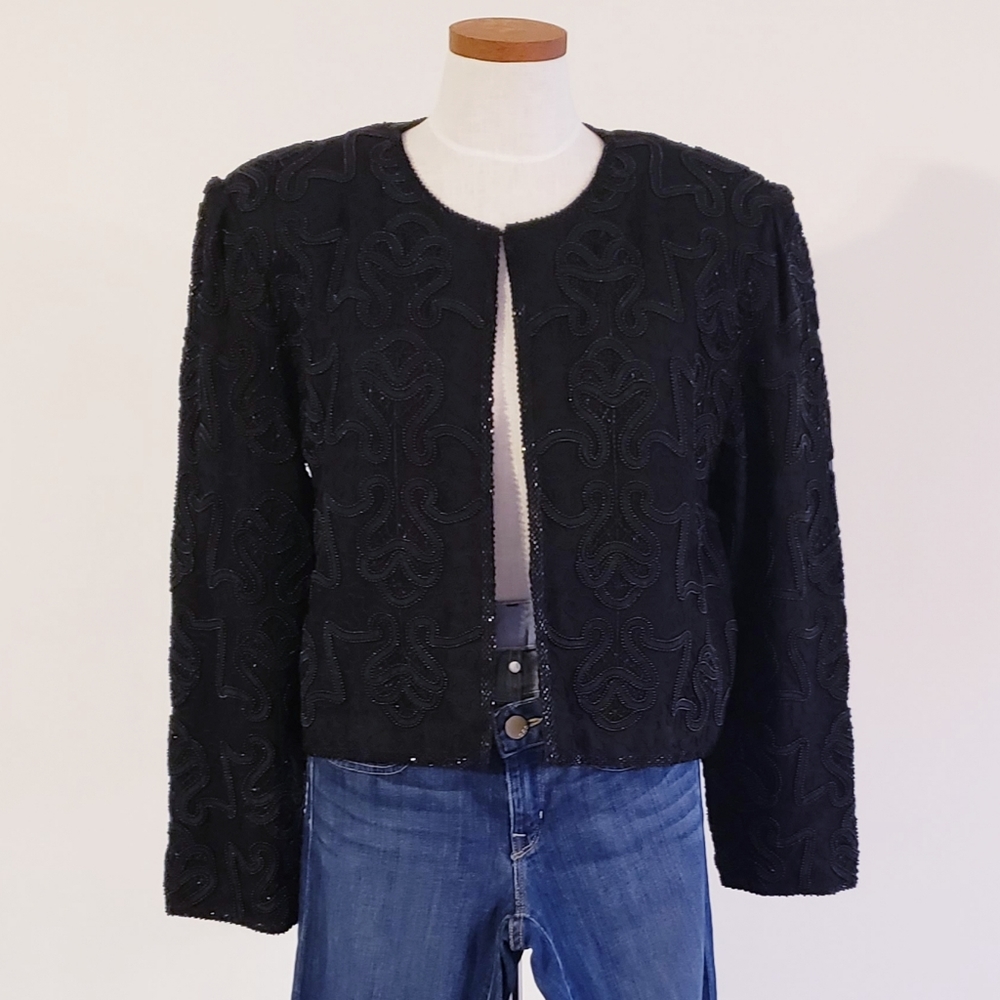 Talbots beaded collarless jacket